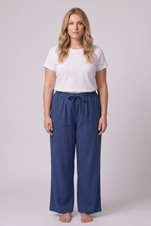 Kadın Büyük Beden Beli Lastikli Bağcıklı Bol Paça Rahat Kesim Pijama Altı