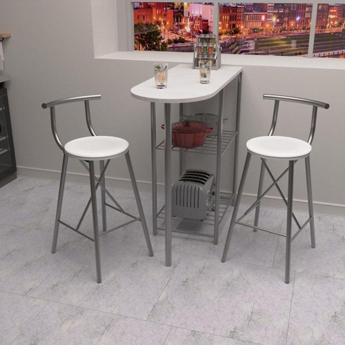Mutfak Bar Masa Sandalye Takımı Oval Bar Sandalye 2 Kişilik Mutfak Masası Beyaz 1317