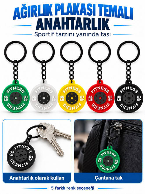 Ağırlık Plakası Temalı Spor Anahtarlık Fitness Tasarımlı Çanta Aksesuarı A-33