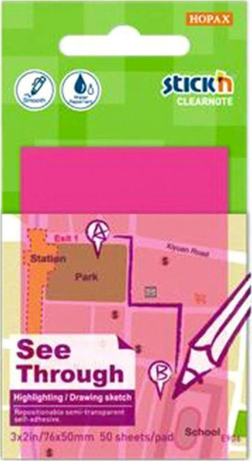Stickn Yapışkanlı Not Kağıdı 76X51 Mm Saydam Neon Pembe 50 Yaprak