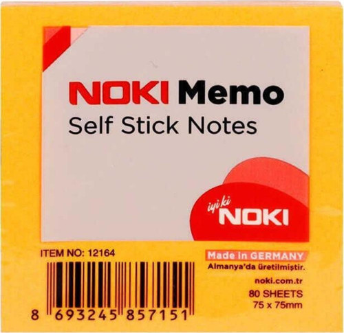 Yapışkanlı Not Kağıdı 75x75 mm Memo Orange 80 Yaprak (12 Li Paket)