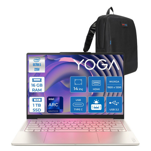 Yoga Slim 7 Aura Edition 14ILL10 Intel Core Ultra 5 226V 16GB LPDDR5X 1tb SSD Intel Arc 130V 14" Wuxga OLED Freedos Taşınabilir Bilgisayar 883JX00BATRF03 + Zettaçanta