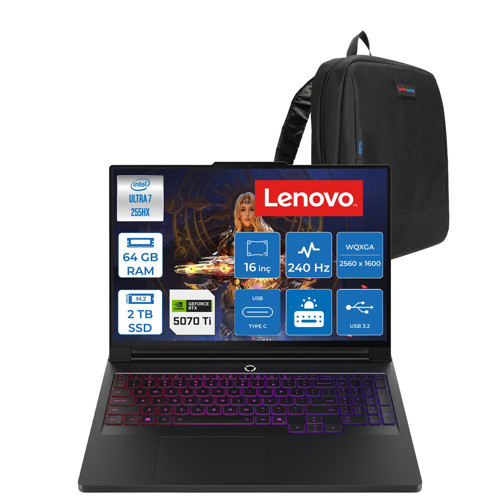 Legion Pro 7 16IAX10H Intel Core Ultra 7 255HX 64GB Ddr5 2tb SSD 12GB RTX5070TI 16" Wqxga OLED 240Hz Freedos Oyun Bilgisayarı 883F500J8TRF18 + Zettaçanta