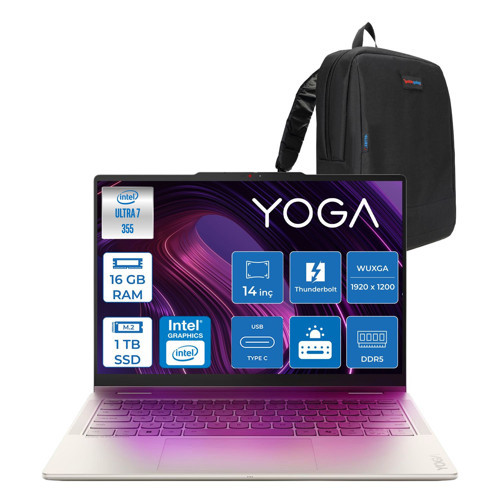 Yoga 7 2-In-1 14IPH11 Intel Core Ultra 7 355 16GB LPDDR5X 1tb SSD Intel Graphics 14" Wuxga OLED Dokunmatik Freedos Taşınabilir Bilgisayar 883TC0089TRF03 + Zettaçanta