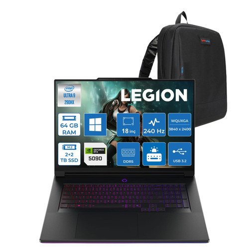 Legion 9 18IAX10 Intel Ultra 9 290HX Plus Aı 64GB Ddr5 2tb Ssd+2tb SSD 24GB/RTX5090/175W 18" Wquxga (3840X2400) IPS 520NITS 440Hz WINDOWS11PRO Gaming Pc Z83EY0070TRP30+ZETTAÇANTA