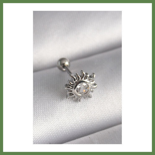 316L Çelik Gümüş Renk Zirkon Taşlı Güneş Tragus Piercing HB006