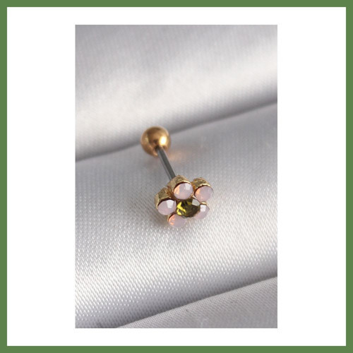316L Çelik Gold Renk Zirkon Taşlı Çiçek Tragus Piercing HB006