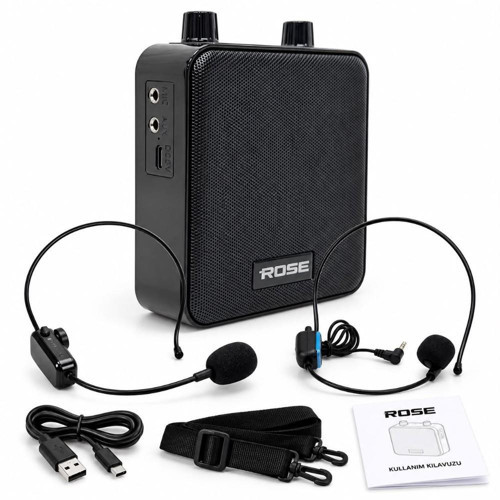 Rose NOVA HP-505KW Taşınabilir Şarjlı Mini Rehber Amfisi Kablolu ve Kablosuz HeadSet Mikrofonlu