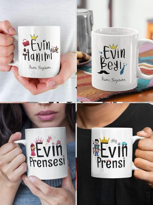 Aileye Özel, Evin Beyi, Evin Hanımı, Evin Prensesi, Evin Prensi Baskılı Kupa Bardak , Ev Hediyesi