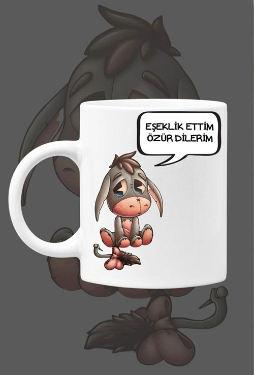 Eşeklik Ettim Özür dilerim Tasarım Baskılı Kupa Bardak, Özür Hediyesi, Eşek Baskılı Kupa Bardak