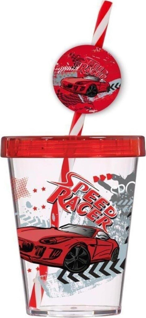 Süslü Pipetli Bardak 450 Cc Desenli Speed Racer Pipetli Bardak