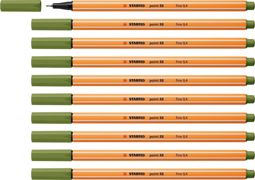 İnce Keçe Uçlu Kalem 88 Point 0.4 MM Yosun Yeşili Fineliner Kalem (10 Lu Paket)