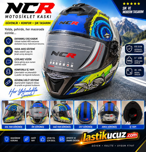 -KASK KAPALI M70 ECE SERTİFİKALI-UZAYLI MAVİ SARI