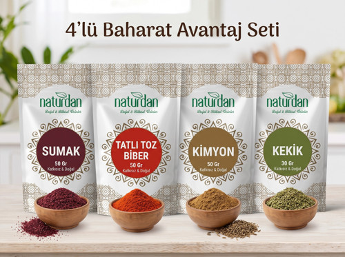 4 'lü Baharat Avantaj Seti ( 50 Gr Sumak - 50 Gr Tatlı Toz Biber - 50 Gr Kimyon - 30 Gr Kekik