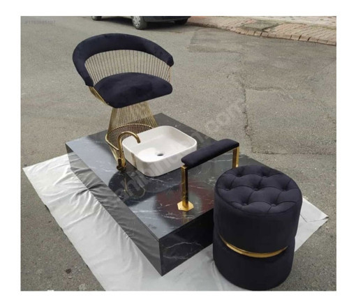 Siyah Gold Pedikür Koltuğu ve Pedikür Seti – Modern Güzellik Salonu Tasarımı Pedikür Tam Set Lavabo Musluklu
