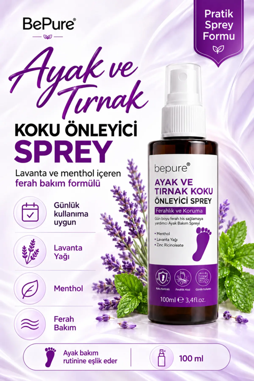 Ayak ve Tırnak Koku Önleyici, Kasınti ve Koku Bakım Spreyi 100 ml