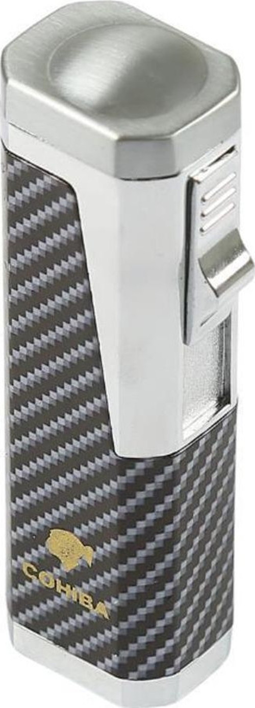 3 Torch Pürmüz Karbon Desenli Gümüş Metal Puro Çakmağı