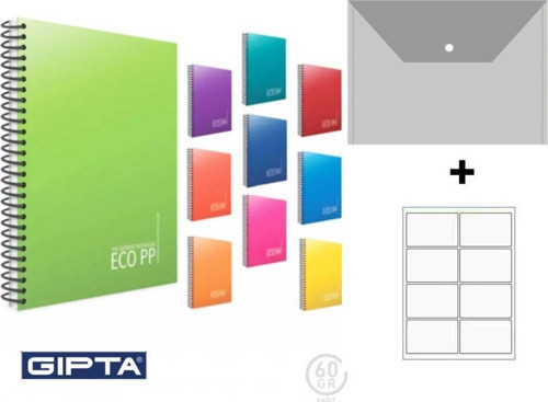 ECO PP 100 Yp. A4 Spiralli Pp. Kapak Defter ( 5 Kareli + 3 Çizgili = 8 Adet ) Hediyeli