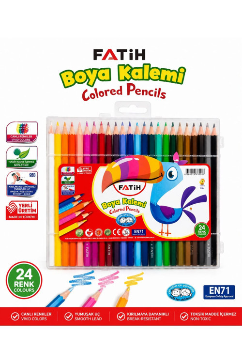 24 Renk Kuru Boya Kalemi Plastik Kutulu Canlı Renkler
