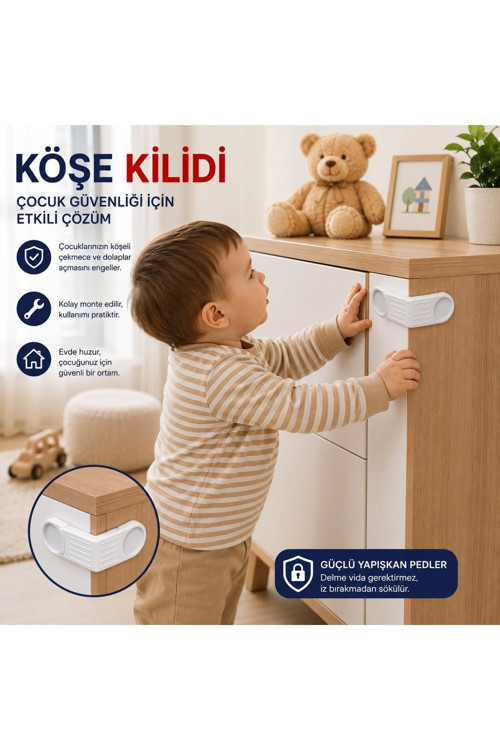 Çok Amaçlı Yapışkanlı Çocuk Güvenlik Kilidi - Delmesiz Dolap Çekmece Kilidi 1 Adet