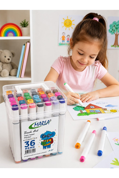 36 Renk Çift Uçlu Marker Kalem Seti Touch Art Boyama ve Çizim Kalemi Kutulu
