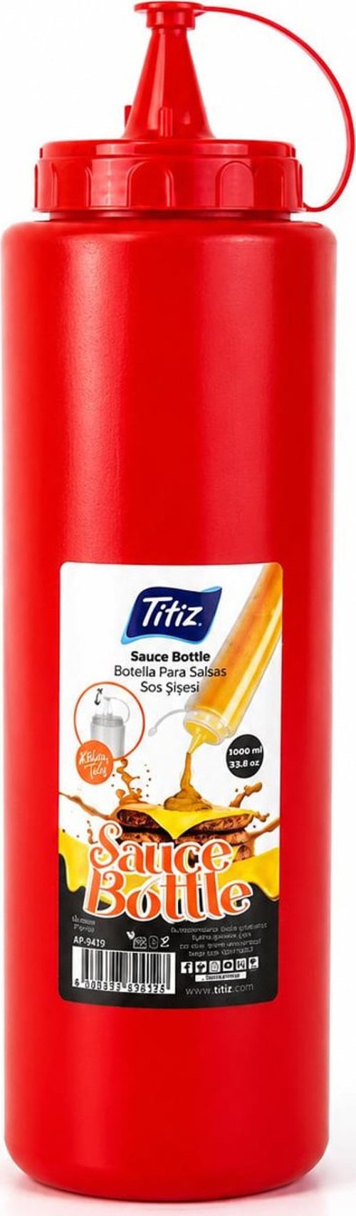 Titiz 1000 ml Sos Şişesi Seti Sarı Kırmızı Şeffaf Sızdırmaz Kapaklı 1 Adet - Kırmızı