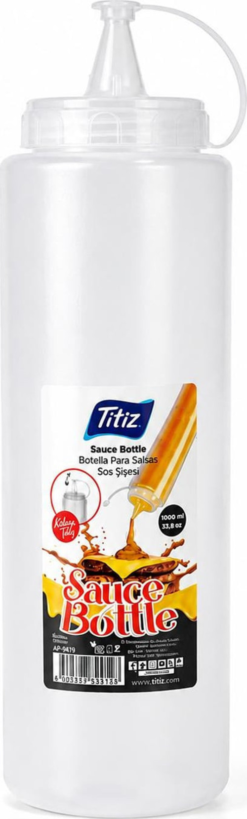 Titiz 700 ml Sos Şişesi Seti Sarı Kırmızı Şeffaf Sızdırmaz Kapaklı 1 Adet - Beyaz