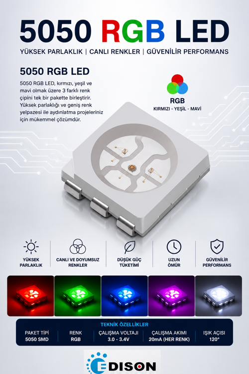 5050 RGB SMD LED Edison 4000 adet