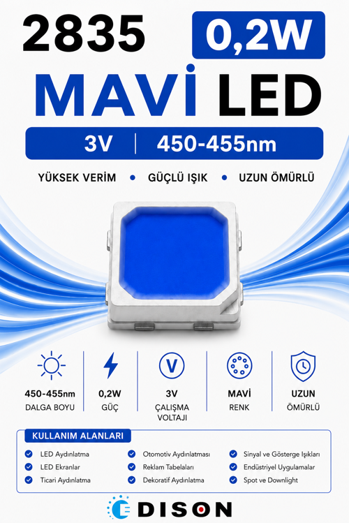 2835 Blue LED Chip 3V 60mA | Mavi SMD LED 4000 adet