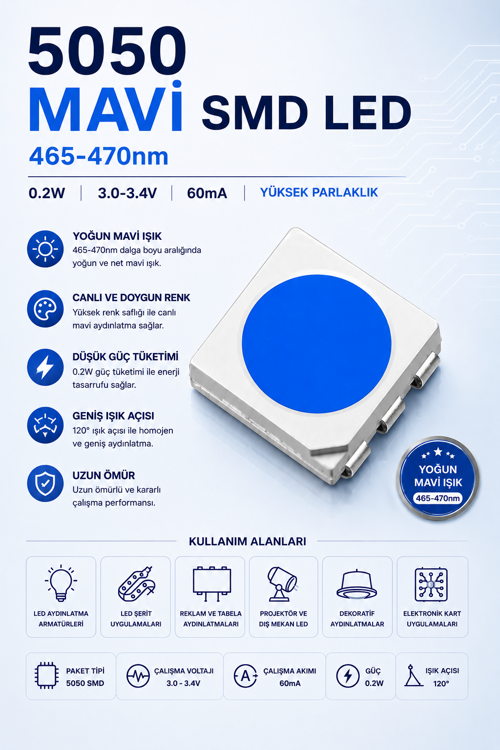 5050 MAVİ SMD LED 1000 adet