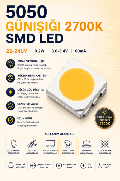 5050 GÜNIŞIĞI 2700K SMD LED 1000 adet