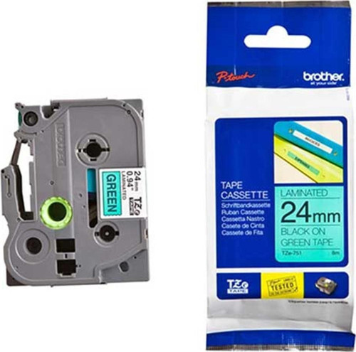 TZE-751 24 mm Yeşil Üzeri Siyah Laminasyonlu Etiket