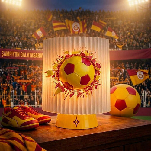 Galatasaray Temalı Sarı Kırmızı Futbol Topu Şekilli Gece Lambası & Masa Lambası - Taraftar Hediyelik Dekoru