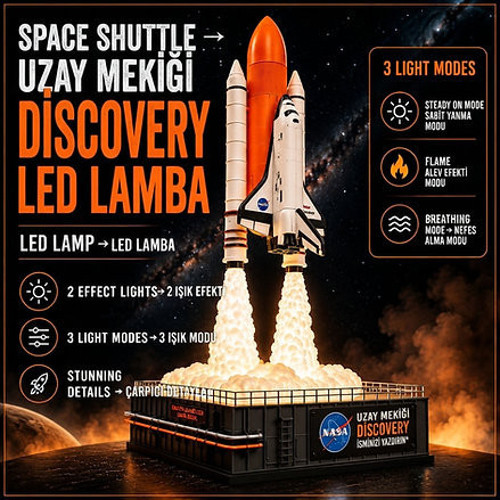 # NASA Temalı Space Shuttle Discovery LED Lamba 60 cm – 3D Uzay Mekiği Dekoratif Gece Lambası