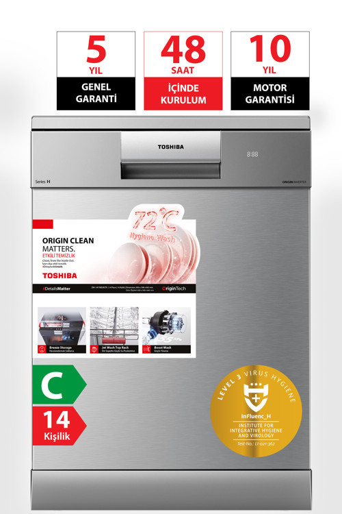 UV Hijyen ve Breez Dry Kurutma 8 Programlı Bulaşık Makinesi Inox DW-14F6ME(SS)TR