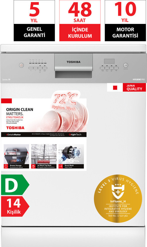72 Derece Hijyen Pro 8 Programlı 14 Kişilik Bulaşık Makinesi Beyaz DW-14F7ME(W)TR