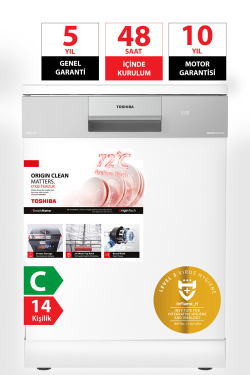 UV Hijyen ve Breez Dry Kurutma 8 Programlı Bulaşık Makinesi Beyaz DW-14F6ME(W)TR