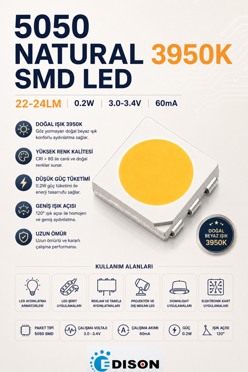 5050 NATURAL 3950K SMD LED 1000 adet