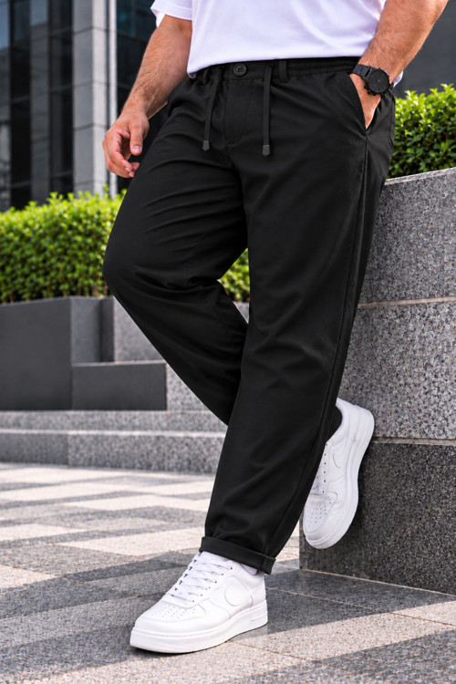 Erkek Esnek Diagonal Kumaş Jogger Pantolon Kemerli Fermuarlı Düğmeli Beli Lastikli Rahat Kesim Şık Spor Günlük Erkek Pantolon