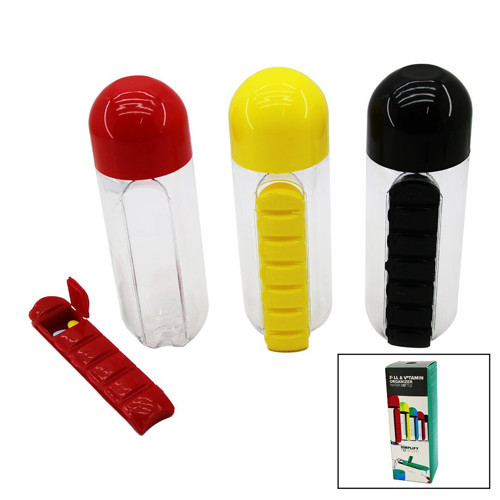 Pıll ve Vıtamın ORGANIZER-830-730 Plastik Suluk Matara 600ml İlaç Renkli Bardak Kapaklı