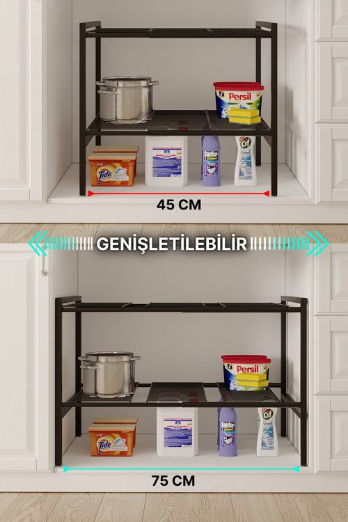 Dolap İçi Tezgah Altı Raf Metal Ayarlanabilir Organizer Mutfak Banyo Çok Amaçlı Düzenleyici
