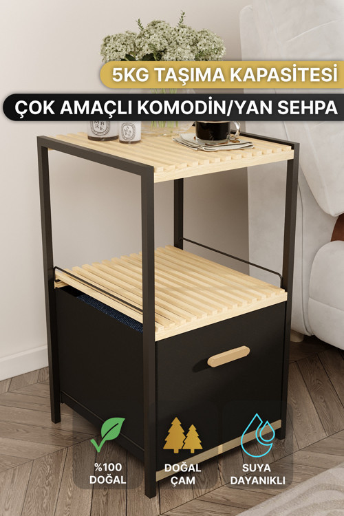 2 Katlı Tek Çekmeceli Çok Amaçlı Organizer Komodin Şifonyer Geniş Depolama Düzenleyici Yan Sehpa