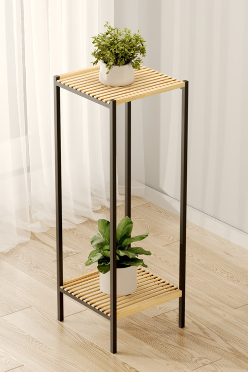 2 Katlı Saksılık Organizer Bahçe Balkon Standı Çiçeklik Dekoratif Lüks Ahşap