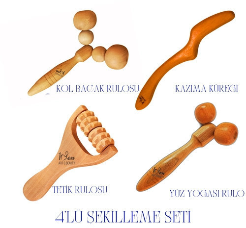 Maderoterapi 4’lü Şekillenme Seti – Doğal Ahşap Masaj ve Şekillendirme