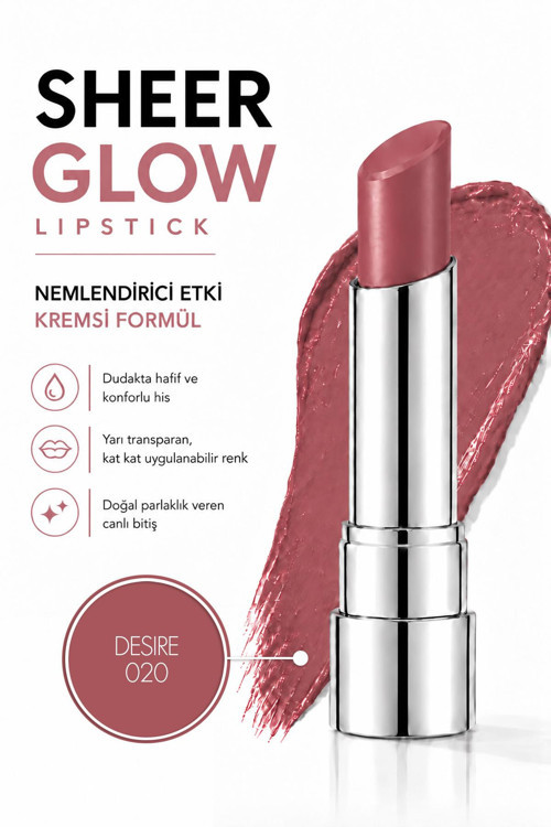 Sheer Glow Lipstick - Parlak Bitişli Nemlendirici Ruj - Desire - 020