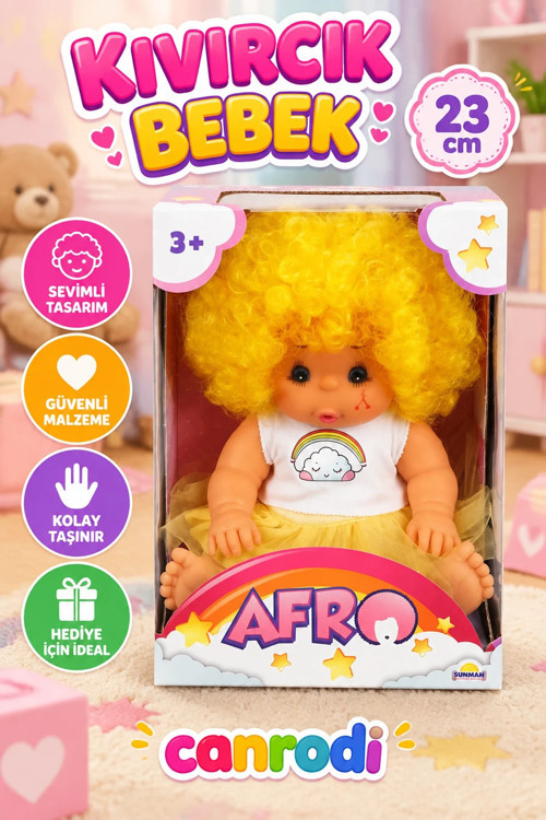 20040 Afro Kıvırcık Saçlı Bebek 23 cm -canrodi