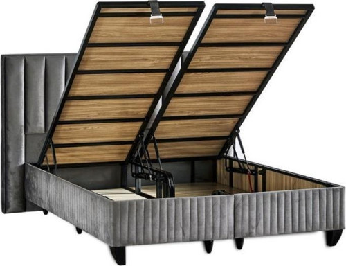 Hades Lüks Baza ve Başlık Seti 180x200 cm Çift Kişilik Baza ve Başlık Takımı Koyu Gri Özel Kumaş