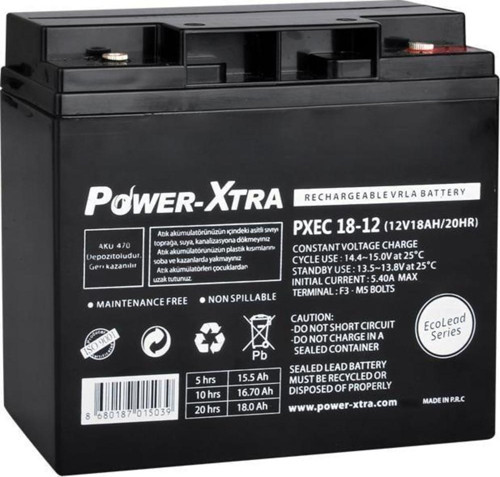 EcoLead Series - PXEC18-12 - 12V 18 Ah Kuru Akü - F3 - (M5 Bolts)