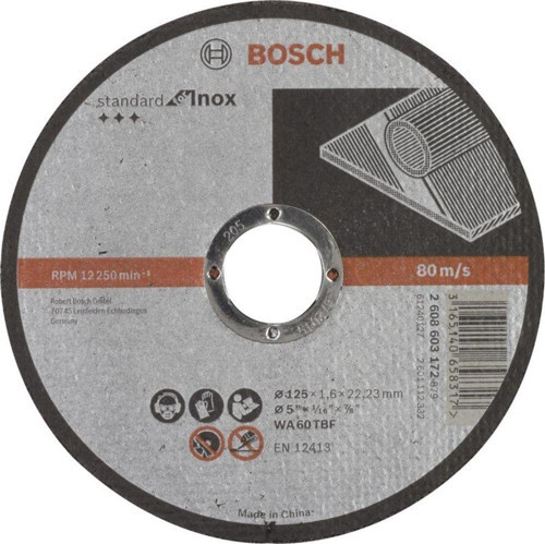 - 125*1,6 mm Standard Seri Düz Inox (Paslanmaz Çelik) Kesme Diski (Taş)