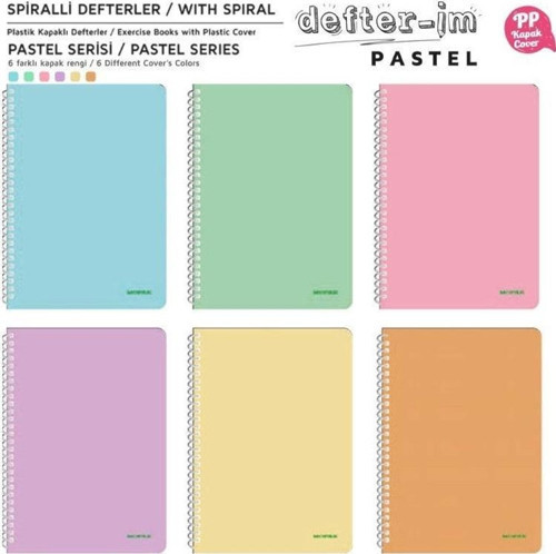 Pastel Serisi Spiralli Defter PP Kapak 96 Yaprak Çizgili